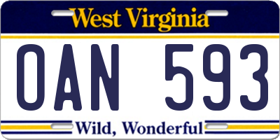 WV license plate OAN593