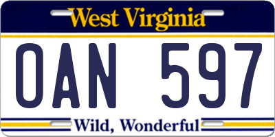 WV license plate OAN597