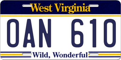 WV license plate OAN610
