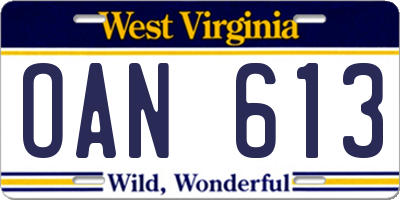 WV license plate OAN613