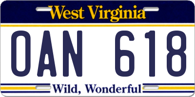 WV license plate OAN618