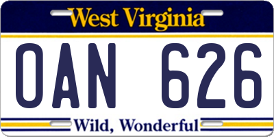 WV license plate OAN626