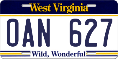 WV license plate OAN627
