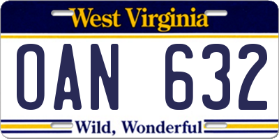 WV license plate OAN632