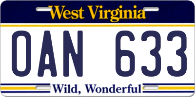 WV license plate OAN633