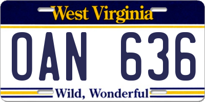 WV license plate OAN636