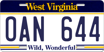 WV license plate OAN644