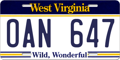 WV license plate OAN647