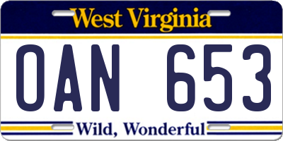 WV license plate OAN653