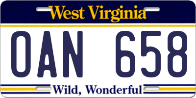 WV license plate OAN658