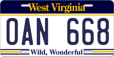 WV license plate OAN668