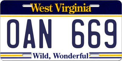 WV license plate OAN669