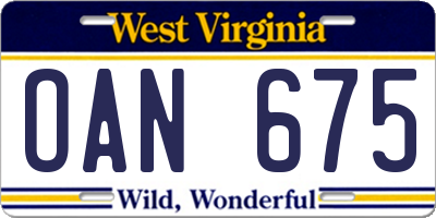 WV license plate OAN675