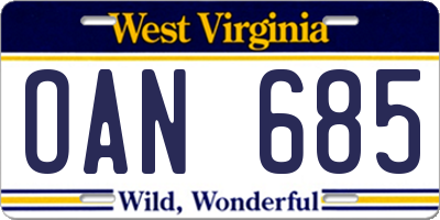 WV license plate OAN685