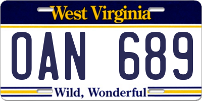 WV license plate OAN689
