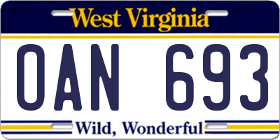 WV license plate OAN693