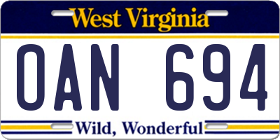 WV license plate OAN694
