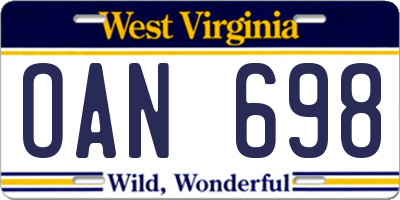 WV license plate OAN698