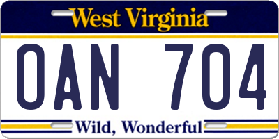 WV license plate OAN704