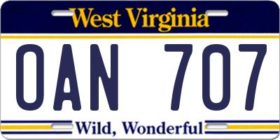 WV license plate OAN707