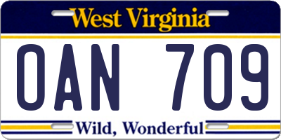 WV license plate OAN709