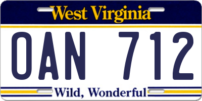 WV license plate OAN712