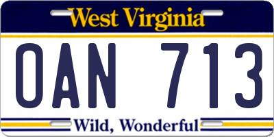 WV license plate OAN713