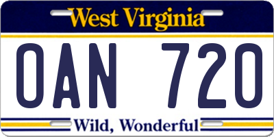 WV license plate OAN720
