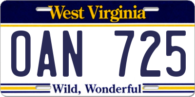 WV license plate OAN725