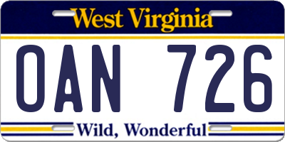 WV license plate OAN726