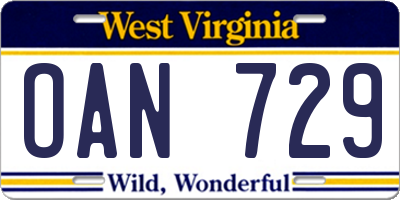 WV license plate OAN729
