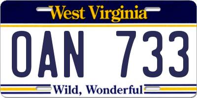 WV license plate OAN733