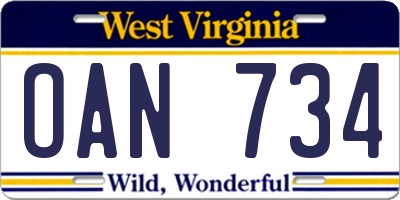 WV license plate OAN734