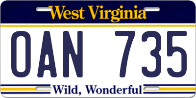 WV license plate OAN735