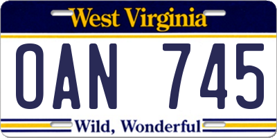 WV license plate OAN745
