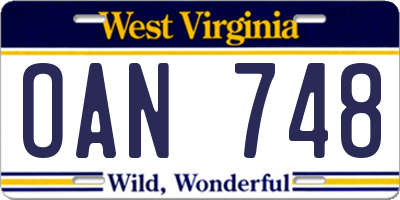 WV license plate OAN748