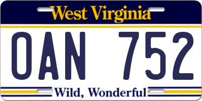 WV license plate OAN752