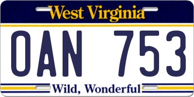 WV license plate OAN753