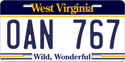 WV license plate OAN767