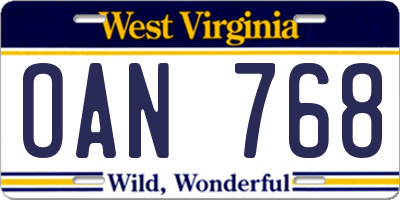 WV license plate OAN768