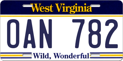 WV license plate OAN782