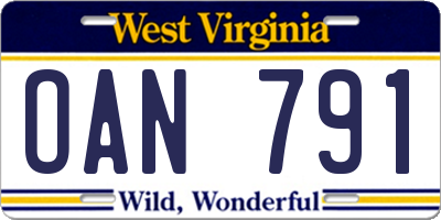 WV license plate OAN791