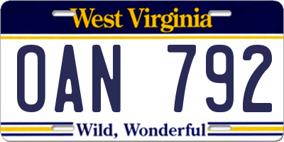 WV license plate OAN792