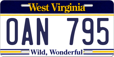 WV license plate OAN795