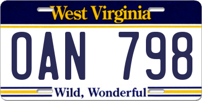 WV license plate OAN798