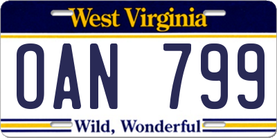 WV license plate OAN799