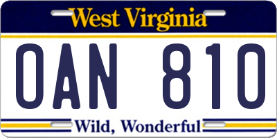 WV license plate OAN810