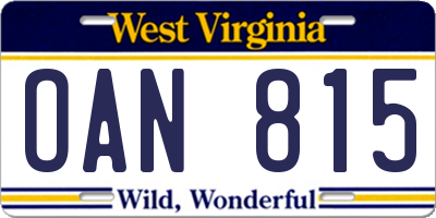 WV license plate OAN815