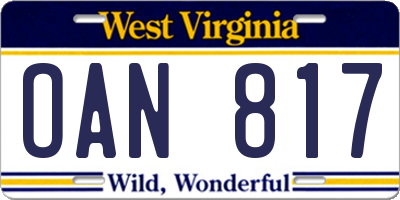 WV license plate OAN817