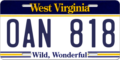 WV license plate OAN818